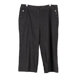 Courtenay Capri Dress Pants 14 Womens Gray Button Accent Pockets Cotton Blend